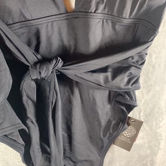 Vince Camuto Swimsuit Womens 14 One Piece Plunge Black Wrap Tie Waist NWT - Picture 3 of 8
